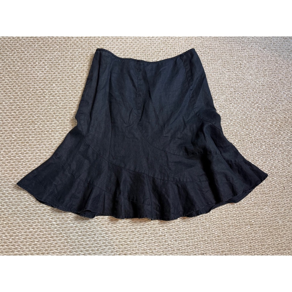 Black 100% Linen A-Line Tiered Skirt Size 4 Midi vintage old navy Y2K academia